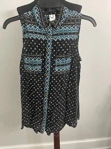 Anthropologie Akemi Kin Sleeveless Blue Black Button Down Tunic Tank Sz Xsp - Picture 1 of 11