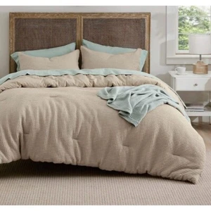 NWT Cotton Waffle Weave Comforter Set- Queen / Khaki/Beige - Picture 1 of 8