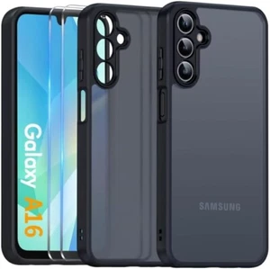 Pour Samsung A16 4G/5G Coque translucide givrée,noir +2 verre Trempé - Zdjęcie 1 z 8