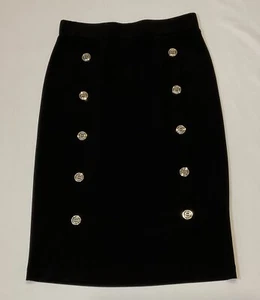 JOSEPH RIBKOFF Womens Size 8 Black Elastic Waist Shiny Buttons Dressy Midi Skirt - Picture 1 of 5