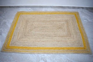Alfombra de piso en yute hecha a mano alfombra para sala de estar pasillo beige y amarillo - Imagen 1 de 7
