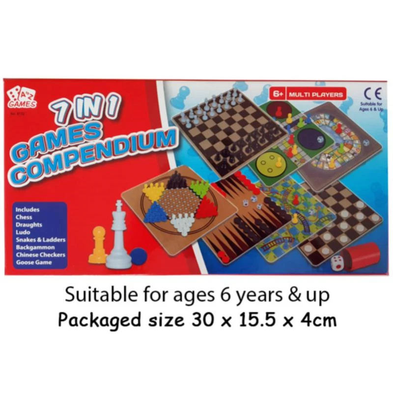 7 In 1 Games Set Compendium Chess Draughts Ludo Goose Backgammon Snakes Ladders - Image 1 of 4