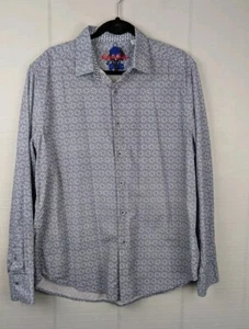 Robert Graham Shirt Mens XL Blue Geometric Abstract Flip Cuffs Long Sleeves - Picture 1 of 14