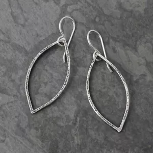 925 Sterling Silver Hammered Marquise Drop Earrings Handmade Dangle Earrings - Picture 1 of 5