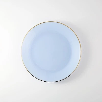 9-Inch Glass Dinner Plates Set of 6 – Elegant Blue with Gold Trim and Non-Sli... - Image 1 of 4
