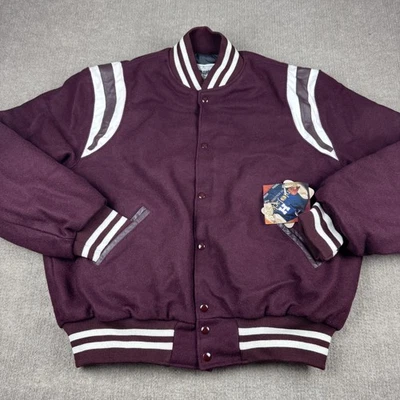 Holloway Letterman Jacket Mens XL Blank Maroon Wool Leather Trim Varsity Vintage - Image 1 of 4