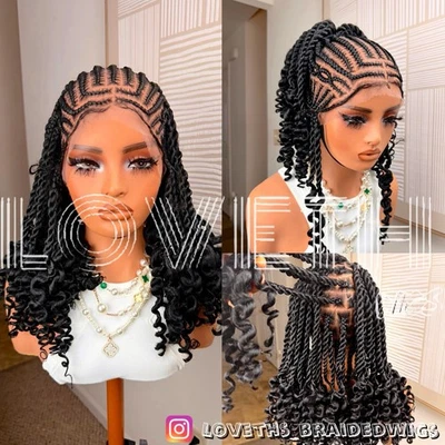 Envio no dia seguinte (2 dias de ENVIO) Peruca trançada de renda completa, trança preta sem nós - Imagem 1 de 4