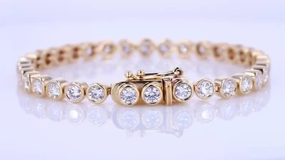 3.15 Ct Round Cut Lab Grown Diamond Bezel Set Tennis Bracelet 9CT Yellow Gold - Image 1 of 4