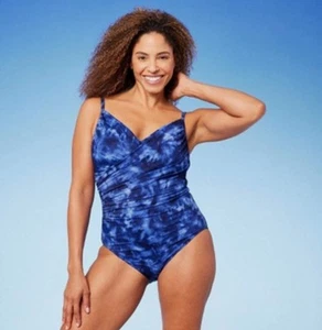 UPF 50 Twist-Front Over the Shoulder One Piece Swimsuit XL- Aqua Green Blue. Z - Picture 1 of 8