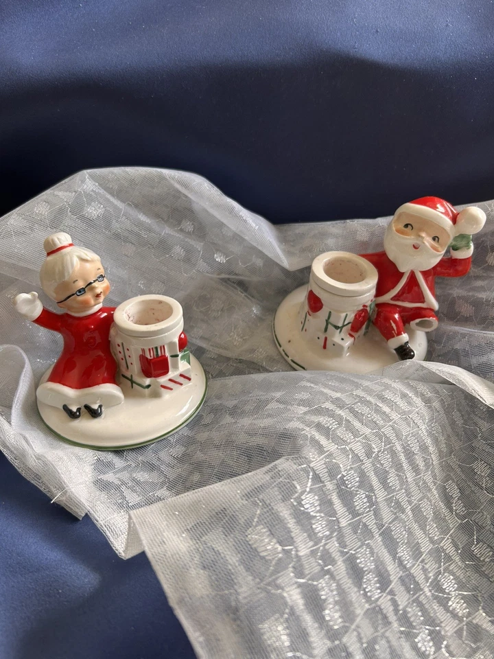 Vintage LEFTON Navidad Mr.&Mrs. Estatuilla portavelas de Papá Noel dañada  Foto 1 de 4
