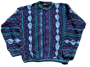 Vintage Tundra Canada Baracuta 3D Knit Biggie Cosby Sweater Size Large Hip Hop - Picture 1 of 5