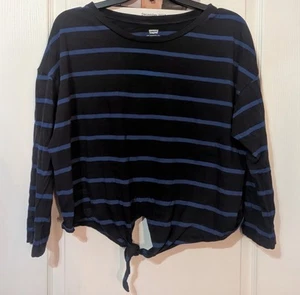 Levi's Damen schwarz blau gestreift Tie Front T-Shirt Crop Top Greta Langarm S - Bild 1 von 5