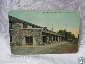 Pavillion at Rothchild's Park Trolley Car 1910's Old Postcard 1912 Wausau Wi - Picture 1 of 1