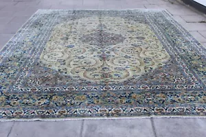 Vintage Handgeknüpfter Traditioneller Orientteppich Wolle Grün Grau Groß Teppich 430x302cm - Bild 1 von 22