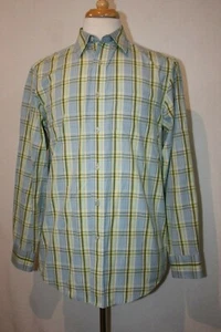 Tommy Bahama Indigo Palms Sz Small Blue Yellow Plaid Long Sleeve Cotton Shirt  - Picture 1 of 5