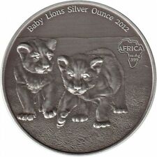 Antique African Ounce Baby Lions 2012 Congo 1000 Francs 1 oz .999 Ag Silver Coin
