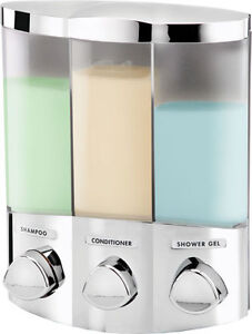 Croydex Euro Trio 3 Chambers Chrome Wall Mounted Triple Shampoo Soap Dispenser