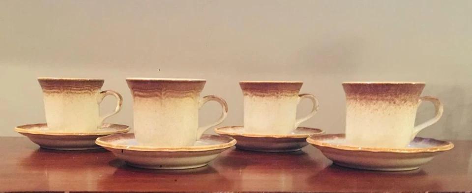 Juego de 8 tazas y platillos Mikasa de colección trigo integral #E8000 marrón gres JAPÓN Foto 1 de 3