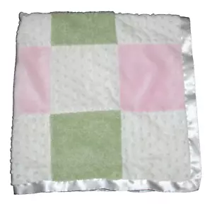 Cocalo Pink Green White Baby Blanket Square Patchwork Satin Back Trim Security - Picture 1 of 4