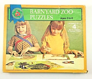 1969 Barnyard Zoo 4 Die-Cut Tray Puzzles Farm Animals Vintage Complete P&M Co - Picture 1 of 9