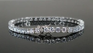 3mm Tennis Chain Bracelet 14k White Gold Finish Flooded Out Iced Lab Diamond - Picture 1 of 13