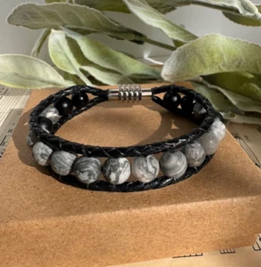 Matte Gray Jasper With Stainless Steel Magnetic Clasp - Picture 1 of 4