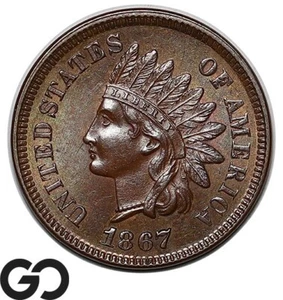 1867 Indian Head Cent Penny, Tough This Nice, Gem BU++ Better Date - Picture 1 of 3