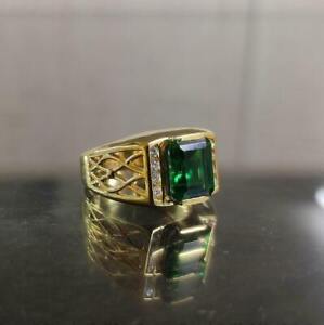3 CT Lab Created Emerald Men's Wedding Engagement Ring 14K Yellow Gold Plated