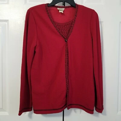 Cárdigan Rojo Teddi Petite Vintage (años 90) con Camisa Estampada Roja Top Talla Pequeña Foto 1 de 4
