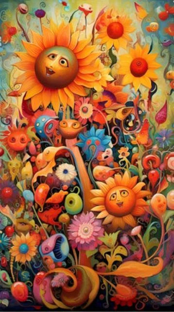 Wandbild: Vintage-Blumenhintergrund mit Sonnenblumen, Vögeln und [...] - Bild 1 von 1