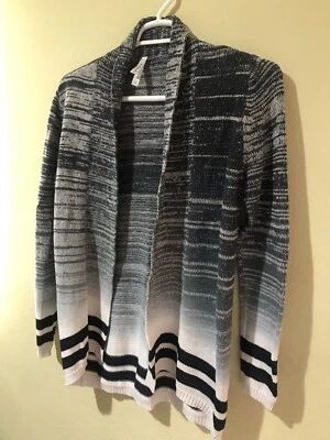 RVCA Women Knit Open Front Long Cardigan Sweater Black Gray Off White Sz Med R3 - Image 1 of 4