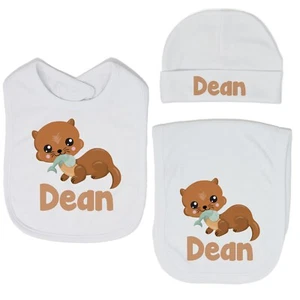 Bebé Niño Personalizado Personalizado Lindo Babero de Nutria Marina y Conjunto de Paño Eructo VS2 - Imagen 1 de 26