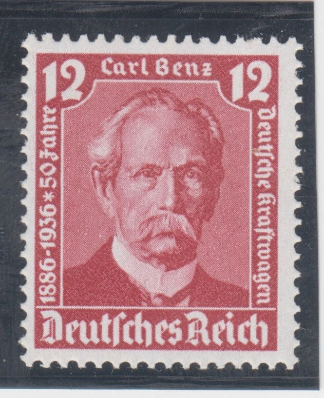Alemania 1936. 12 pfg. Carl Benz. Mercedes. Auto Aniversario. Sc 471. MNH Foto 1 de 1