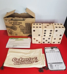 Giant Wooden Dice 3.5" Set of 6 Yahtzee & Farkle w/Score Board & Storage Bag New - Picture 1 of 7