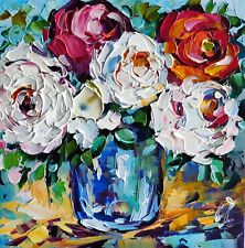 original oil painting Rose colorful flowers artwork Floral still life wall art