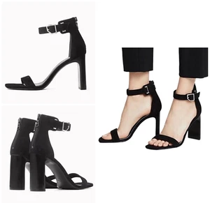 NIB $395 Rag & Bone Ellis Heel Leather Sandal In Black Suede Size: 37.5 (US 7.5) - Picture 1 of 8
