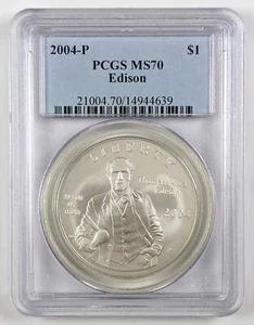 2004 P Thomas Edison Silver Dollar PCGS MS70 - Picture 1 of 3