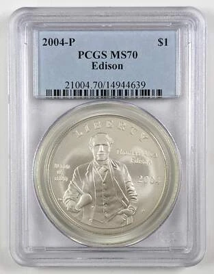 2004 P Thomas Edison Silver Dollar PCGS MS70 - Image 1 of 3