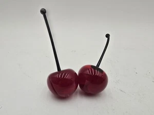 Vintage Italy Murano 2 PC Hand Blown Glass Cherries Cherry - Picture 1 of 10