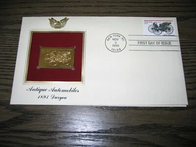 1995 1893 Duryea Antique Automobiles Gold GOLDEN replica FDC Cover STAMP - Image 1 of 3