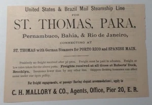1879 United States & Brazil Steamship Line Advertisement C H Mallory & Co Agents - Bild 1 von 2