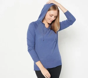 Denim & Co. Comfort Zone Honey Knit Hooded Split- Neck Sweater Blue Size S *NEW* - Picture 1 of 4