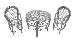 Vtg Dollhouse Miniature 1 Table 2 Chairs Set White Cafe Bistro Accessory - Picture 1 of 3