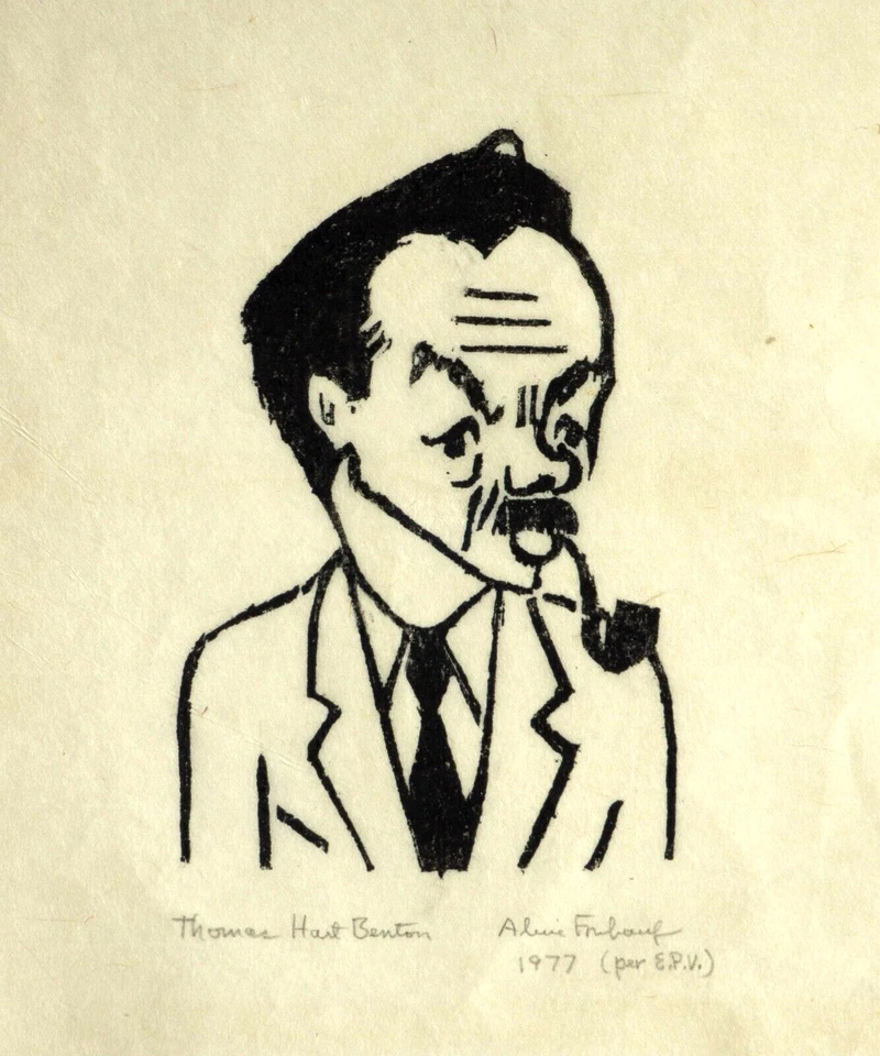 Lápiz firmado Aline Fruhauf "Thomas Hart Benton" Blockprint 1977 A/P titulado Foto 1 de 3