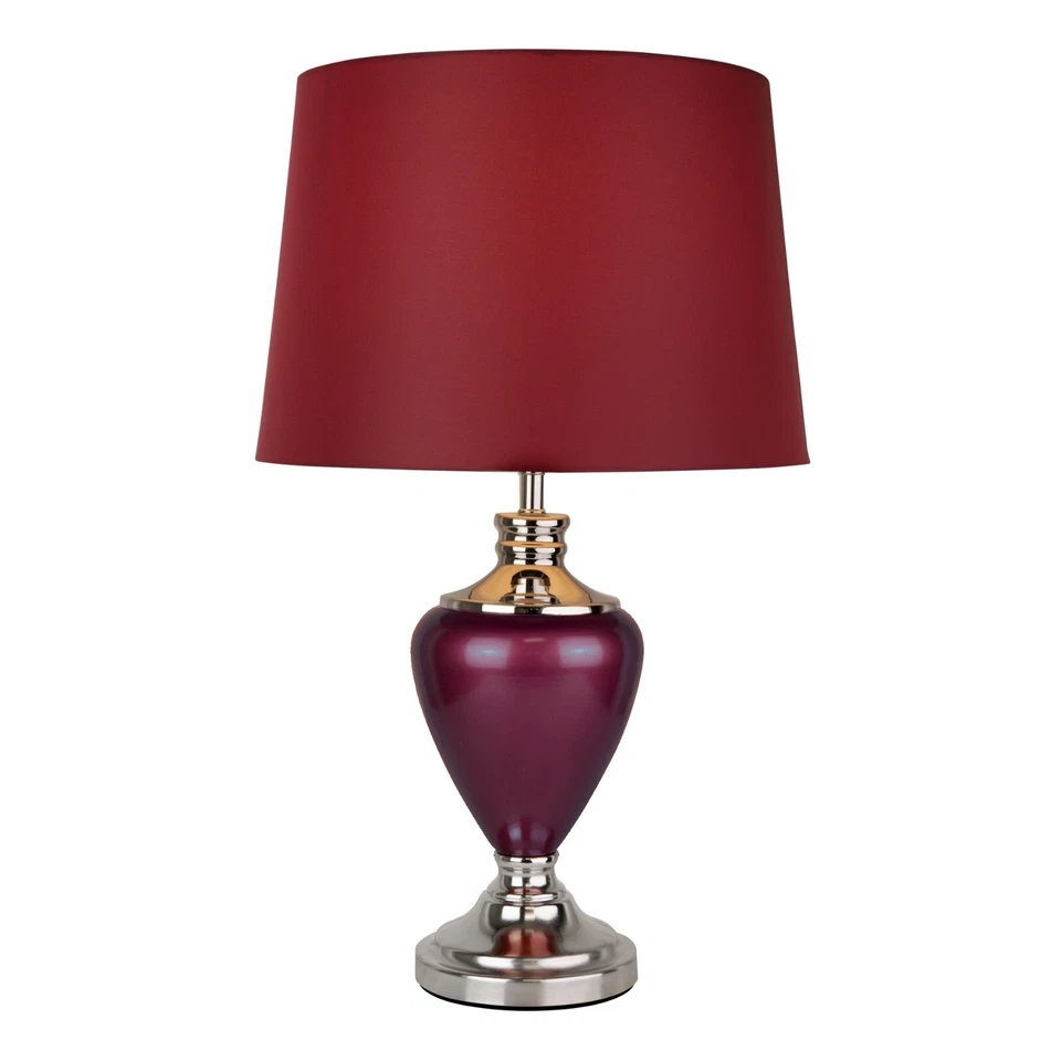 Table Lamp Hepburn Large Ceramic Red Fabric Shade Shiny Red Chrome Finish 58cm - Image 1 of 4