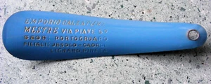 VINTAGE METAL BLUE SHOEHORN ADVERTISING EMPORIO CALZATURE PORTOGRUARO ITALY - Picture 1 of 2