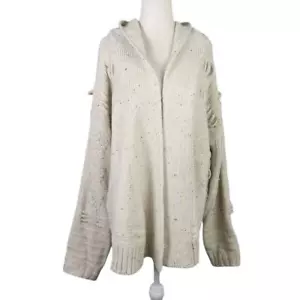 Wildfox Cream Speckled Wool Blend Hooded Cardigan Sweater XS NWT - Picture 1 of 7