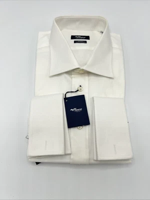 Camicia uomo Fenicia LuxuryDress 18/45 cotone bianco Italia matrimonio polsino francese nuova con etichette - Immagine 1 di 4
