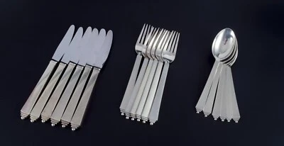 Georg Jensen Pyramid. Complete six-person dinner service in sterling silver. - Image 1 of 4