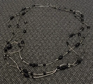 Collana Vintage Argento Sterling .925 Barra e Perline Vetro Sfaccettato Chiusura Cuore 25” - Foto 1 di 4